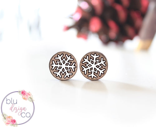 Wood Snowflake Studs