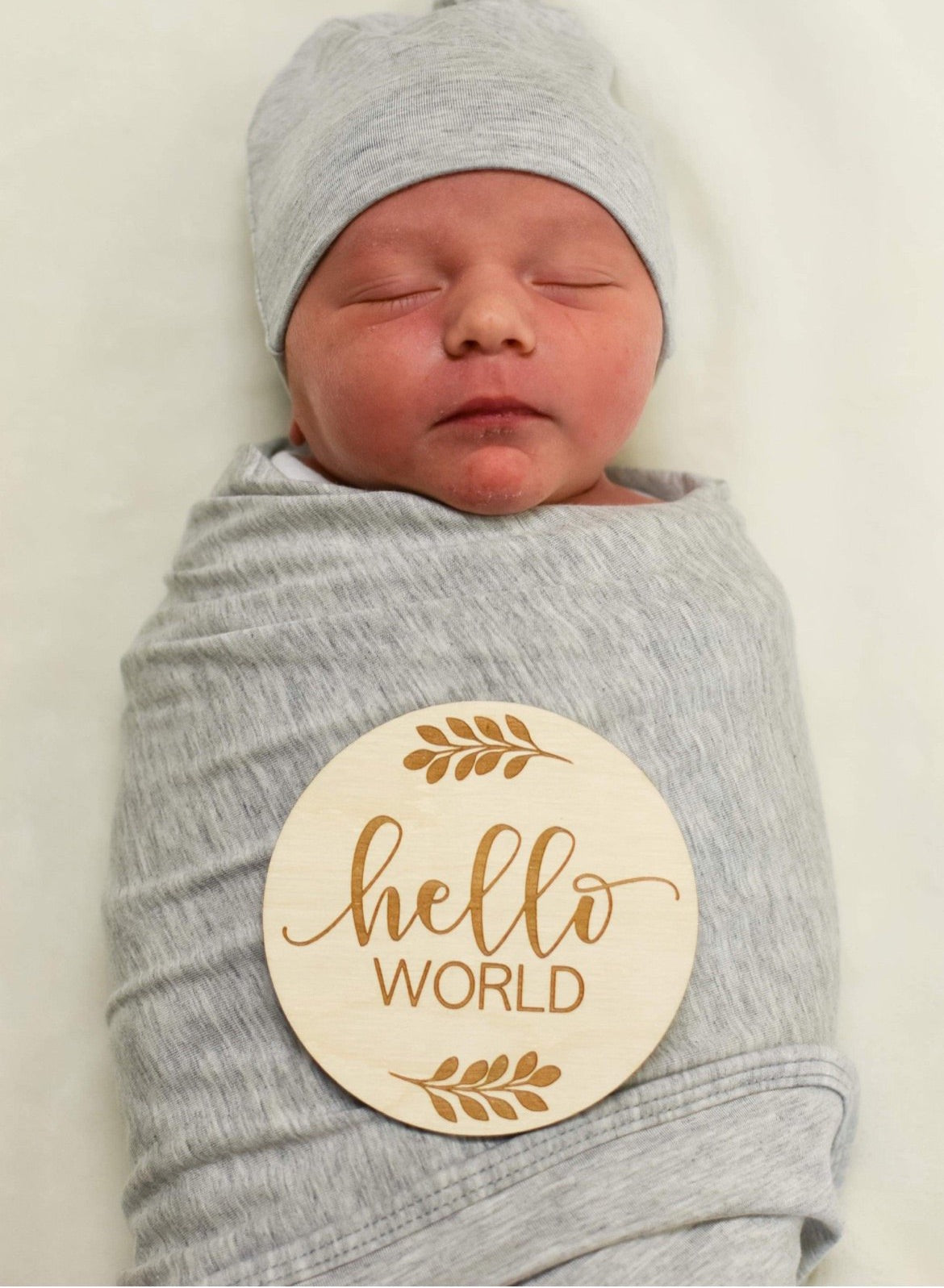 Hello World Floral Announcement Plaque