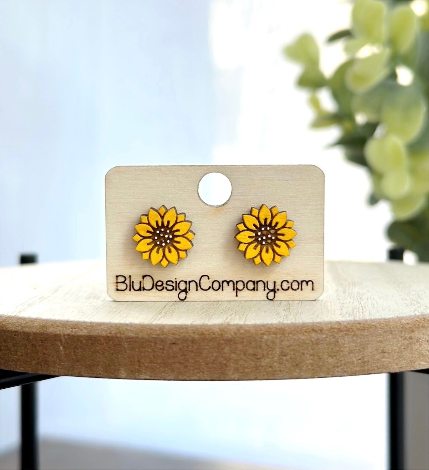Wood Painted Sunflower Studs