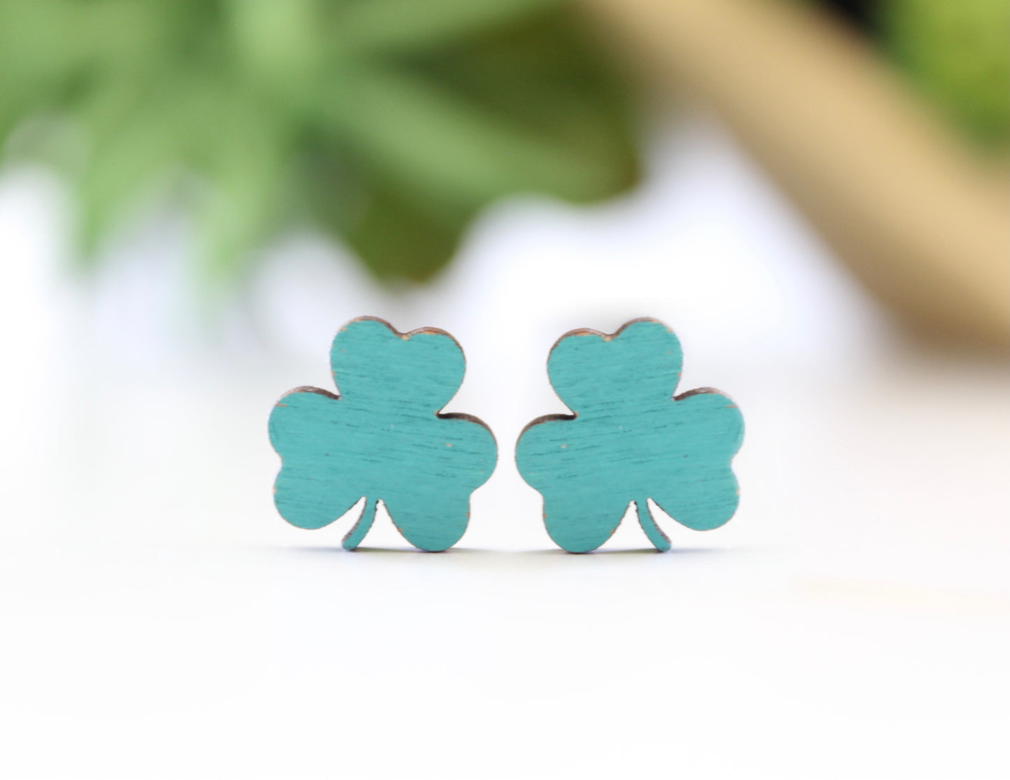 Painted Wood Shamrock Studs