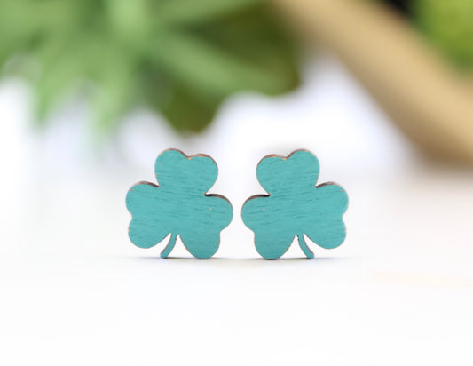 Painted Wood Shamrock Studs