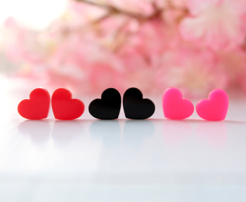 Acrylic Heart Studs - Pink, Red, or Black