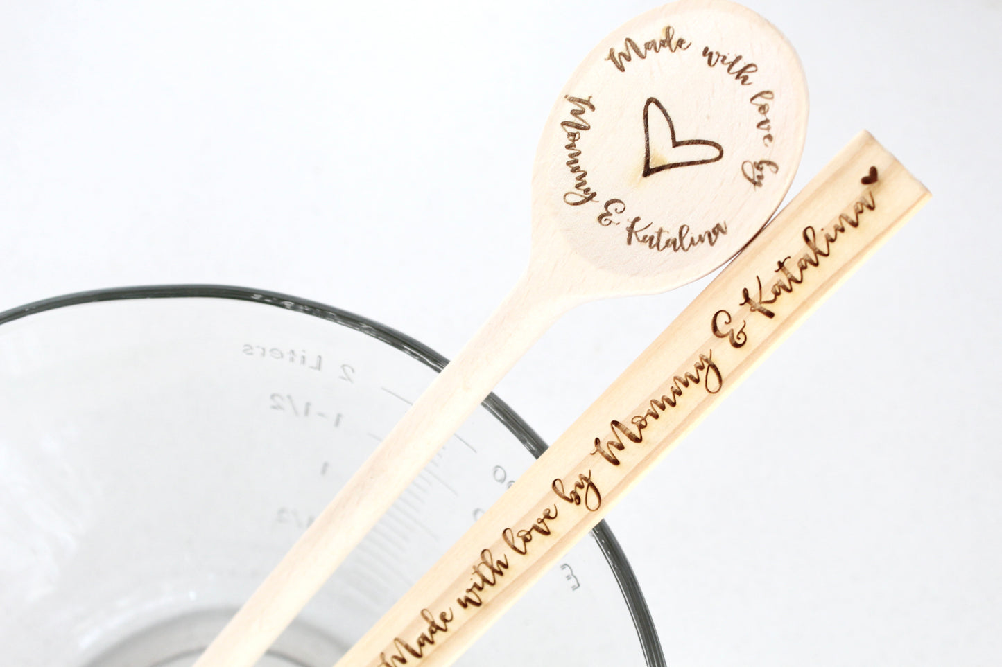 Personalized Made w/ Love By Mommy & Me Wood Spoon/ Spatula Set