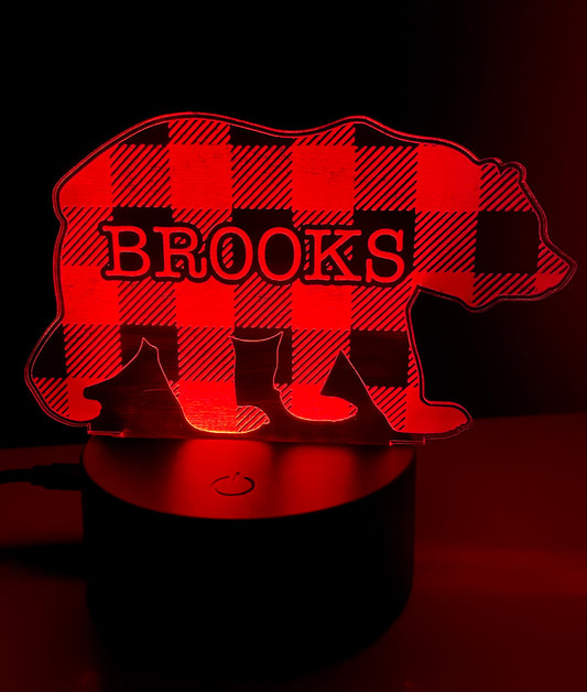 Buffalo Plaid Bear Night Light