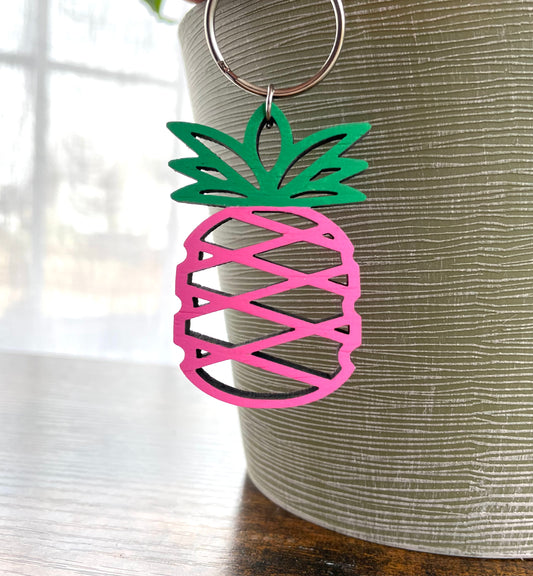 Pink Wooden Pineapple Keychain