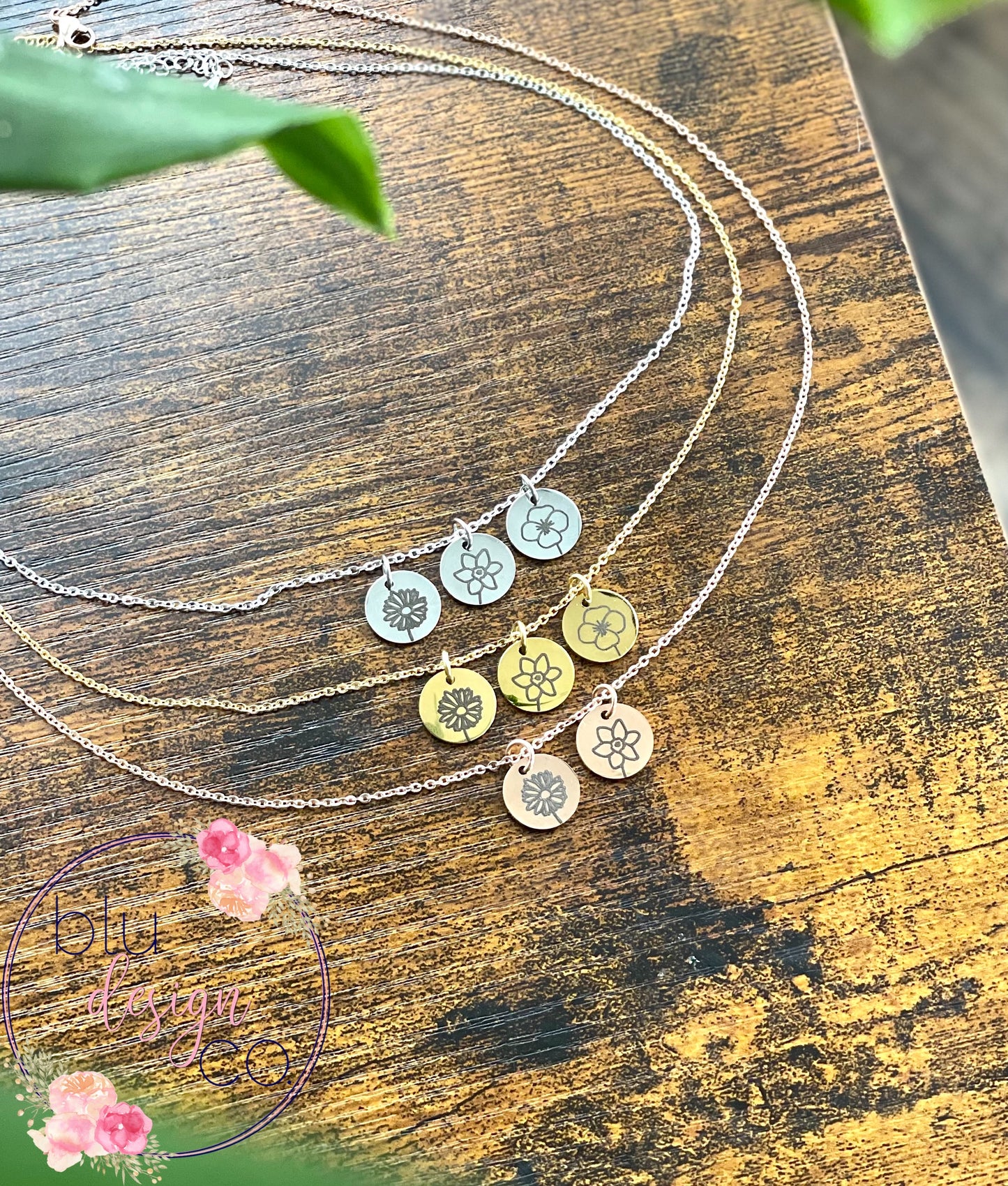 Engraved Birth Flower Necklace