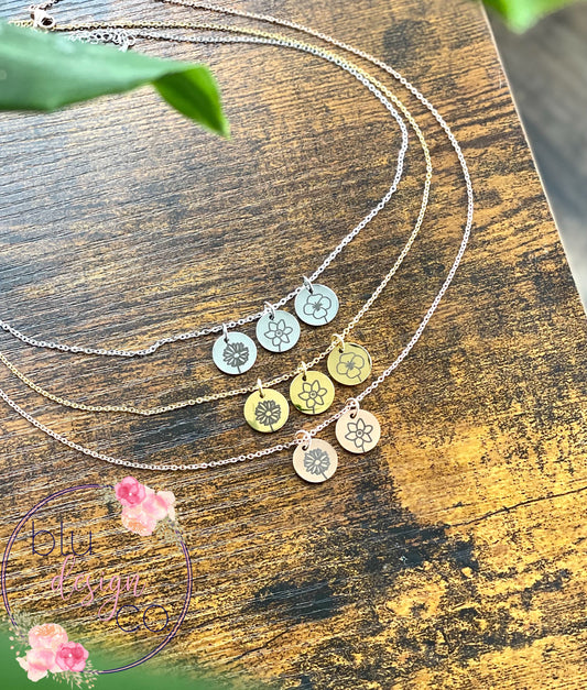 Engraved Birth Flower Necklace