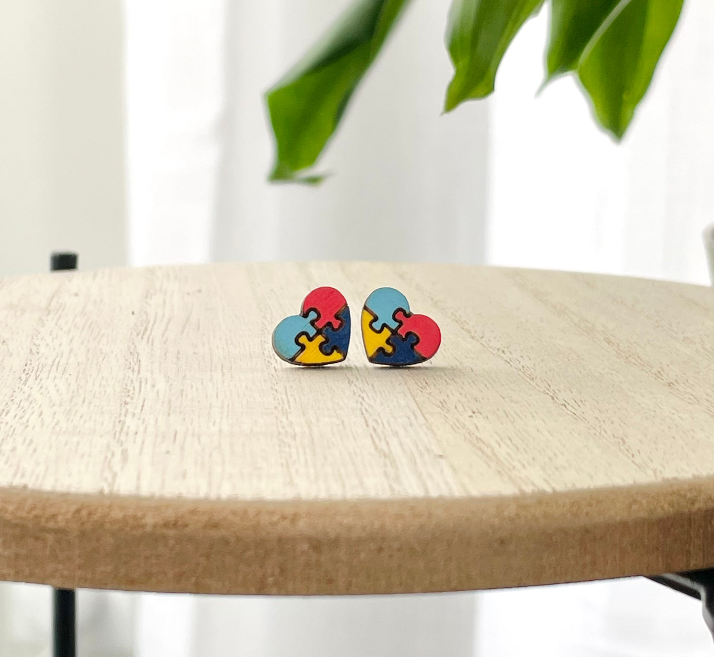 Autism Awareness Puzzle Piece Heart Studs