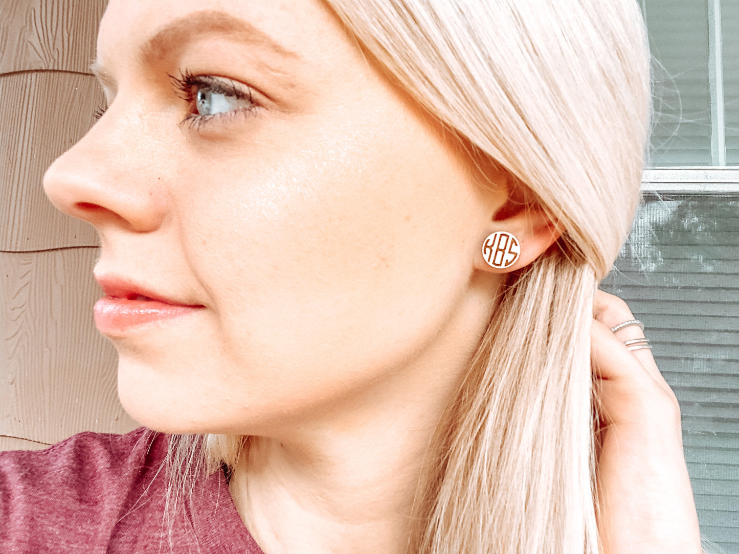 Wooden Monogram Stud Earrings