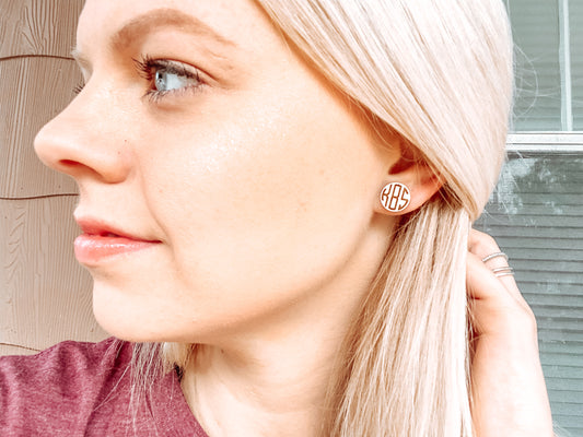 Wooden Monogram Stud Earrings