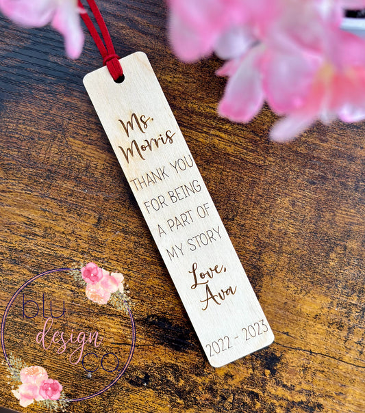 Engraved Wooden Teacher Bookmark