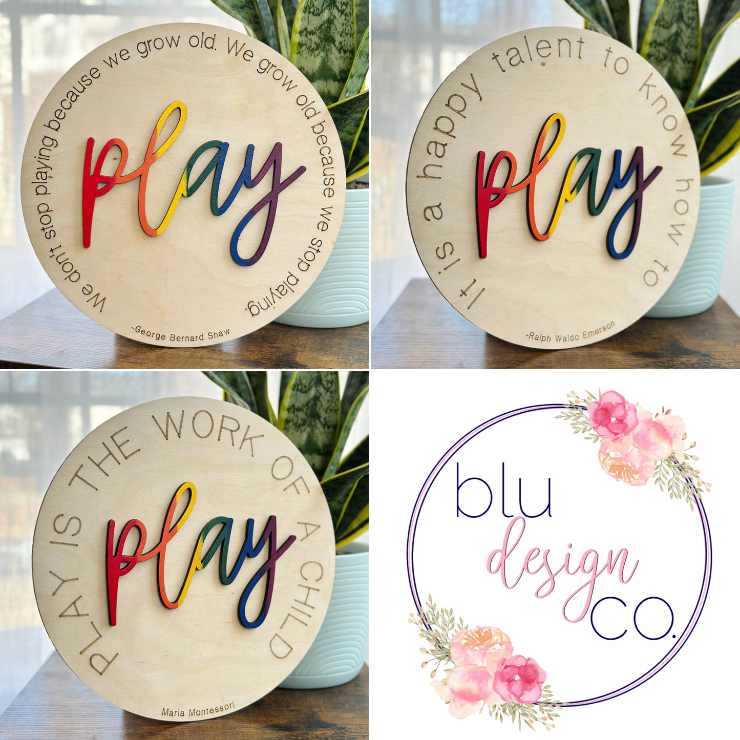 Wooden PLAY signs