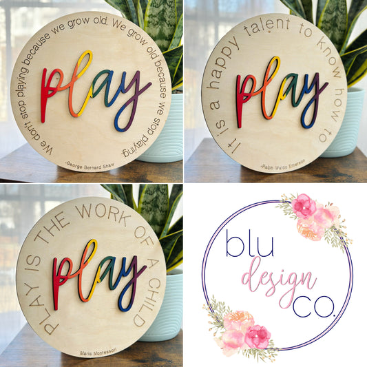 Wooden PLAY signs