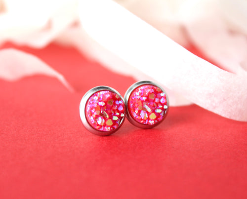 Reddish Pink Chunky Druzy Earrings