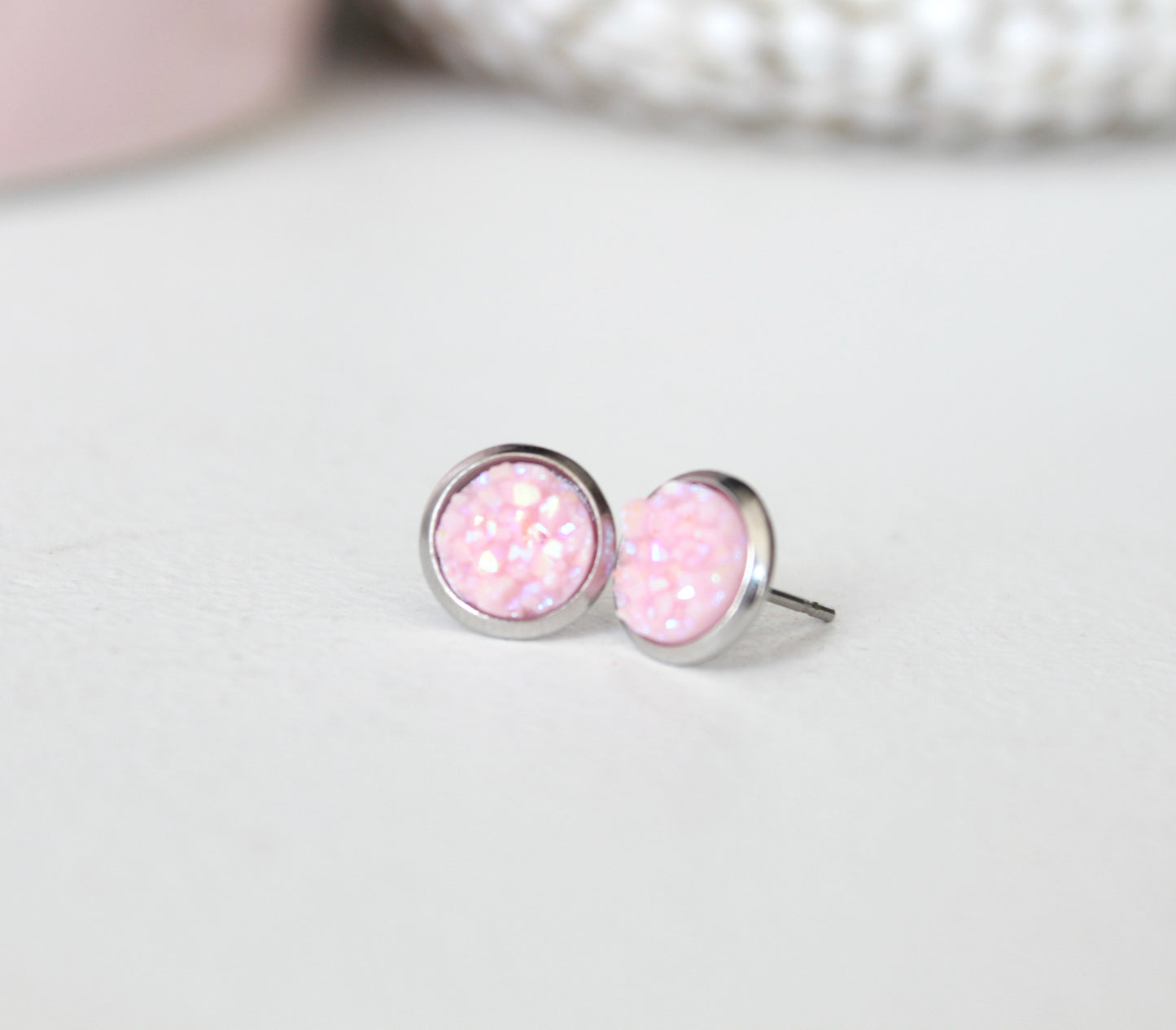 Pastel Pink Chunky Druzy Earrings
