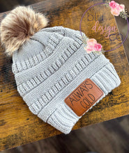 Load image into Gallery viewer, Always Cold Leather Patch Pom Pom Beanie