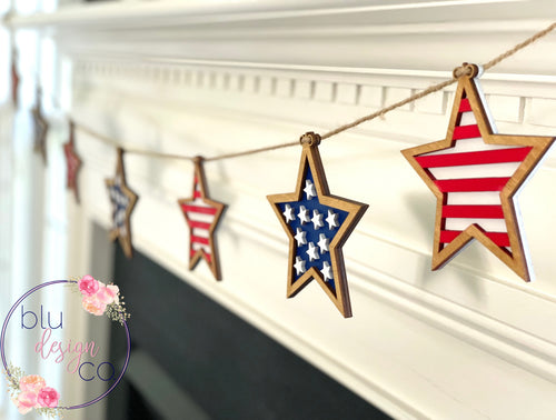 Red White and Blue Wooden Star Banner