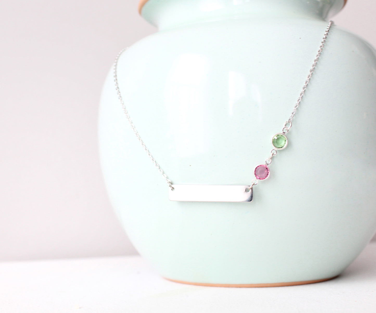 Personalized Bar Necklace with Birthstone Chain