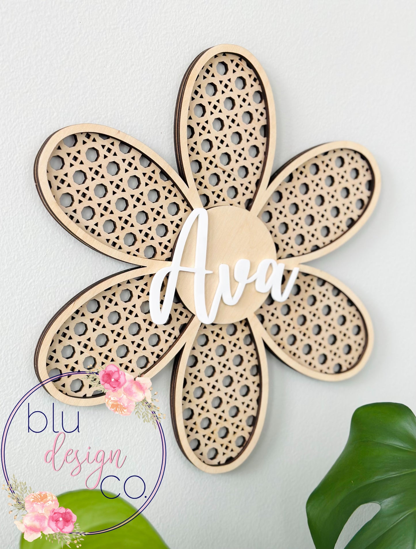 Rattan Daisy Wall Name Sign