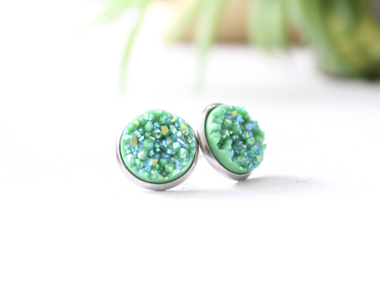 Green Chunky Druzy Earrings