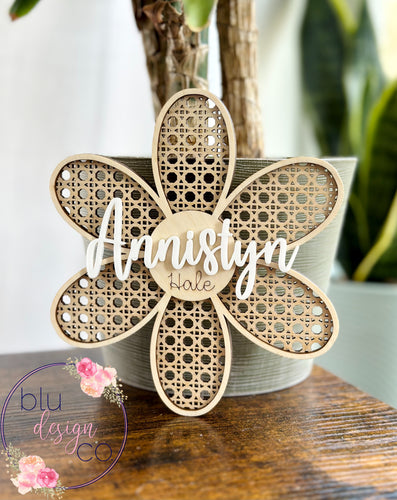 Layered Rattan Daisy Baby Name Sign