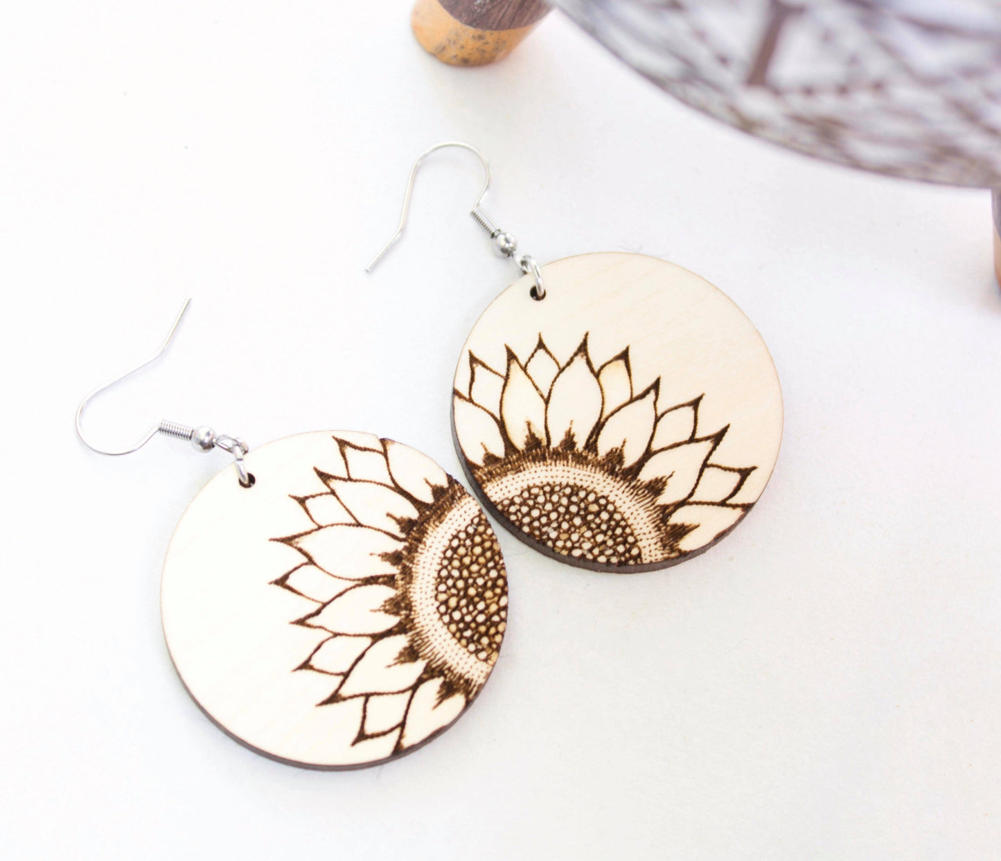 Wooden Sunflower Earrings