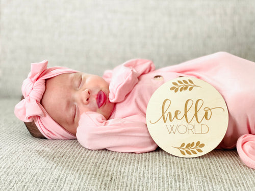 Hello World Floral Announcement Plaque