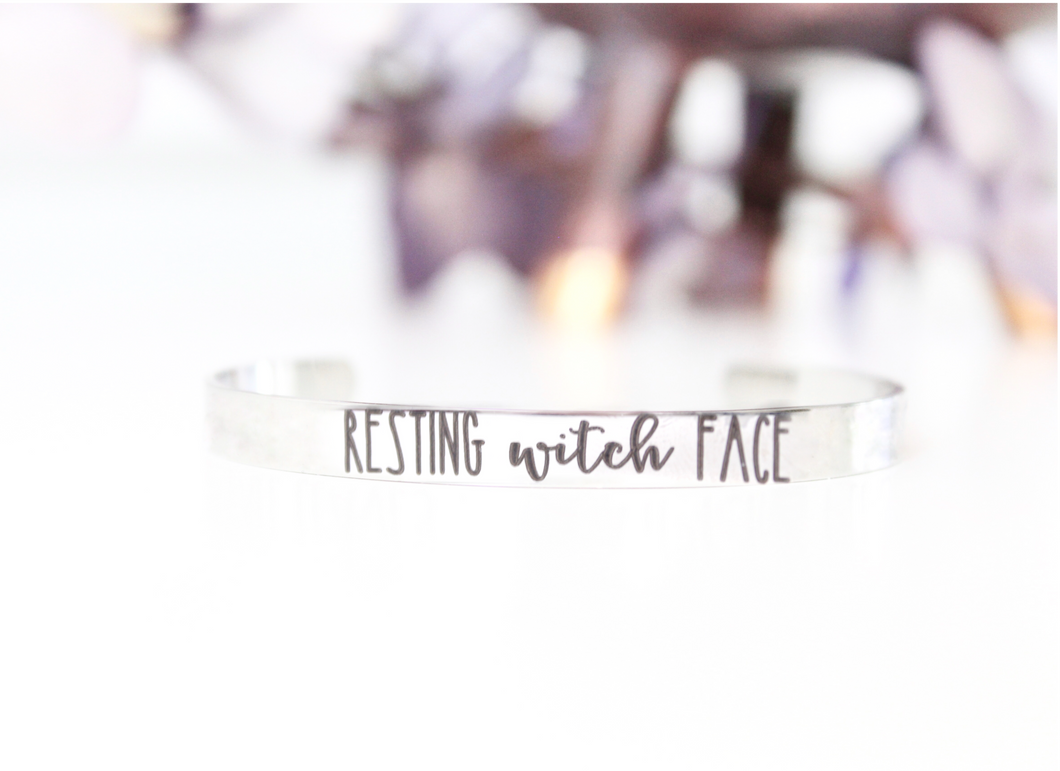 Resting Witch Face Bracelet- available in silver, gold, or rose gold