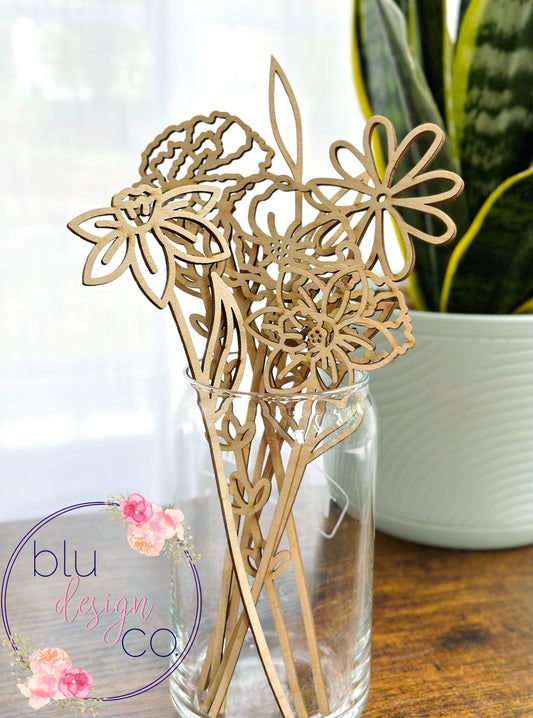 Custom 3D Wooden Birth Flower Bouquet