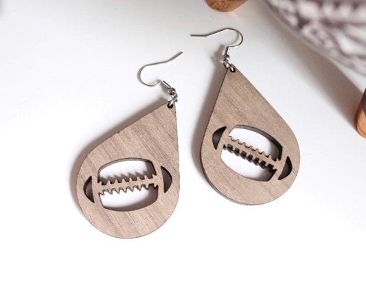 Walnut Wood Football Teardrop Earrings