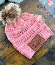 Load image into Gallery viewer, Thankful MAMA Leather Patch Pom Pom Beanie