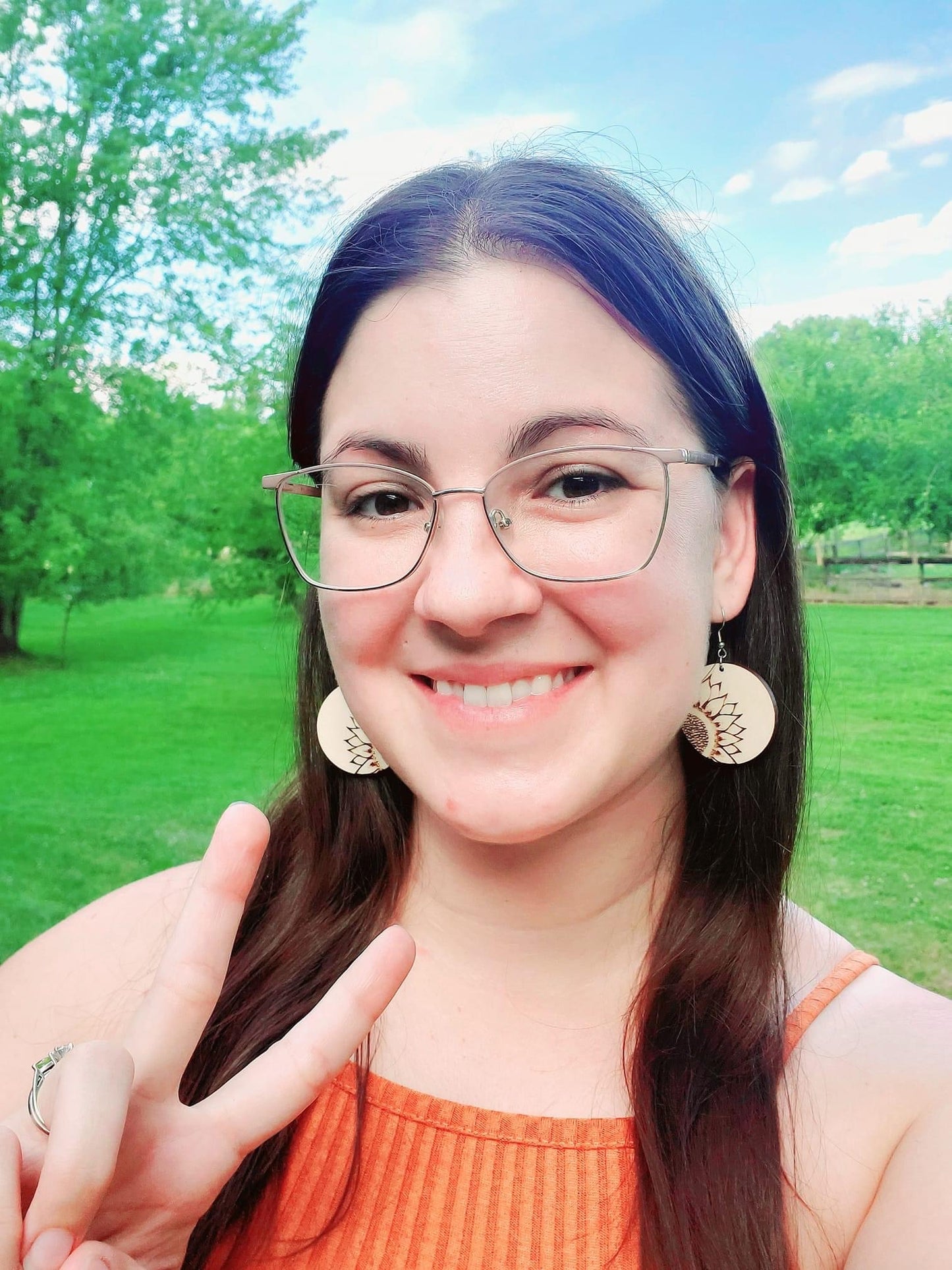 Wooden Sunflower Earrings