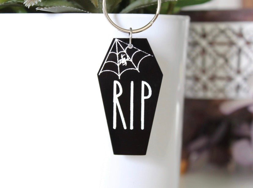 RIP Acrylic Coffin Keychain