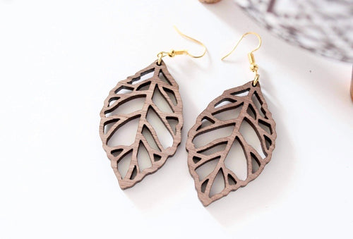 Walnut Wood Leaf Earrings