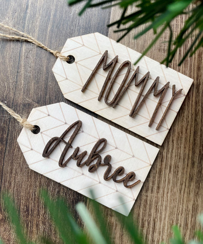 Personalized Stocking Tags- Light Chevron Stain