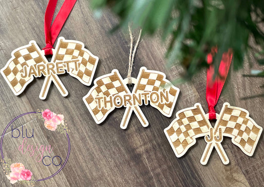 Personalized Checkered Flag Ornament