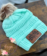Load image into Gallery viewer, Checkered Flag Name and/or Number Leather Patch Pom Pom Beanie