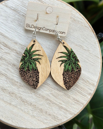 Wooden Pineapple Drop Earrings
