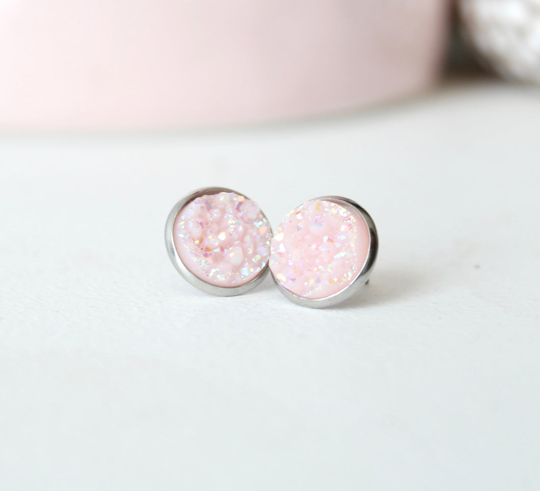 Pastel Pink Chunky Druzy Earrings