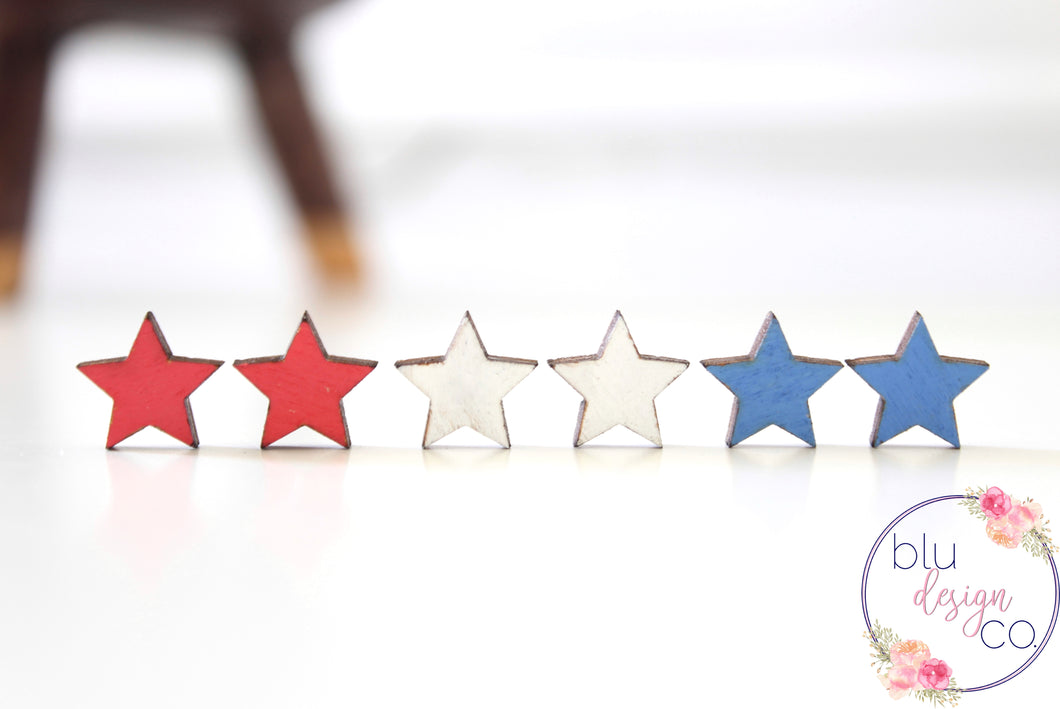 Red White and Blue Painted Wood Star Studs