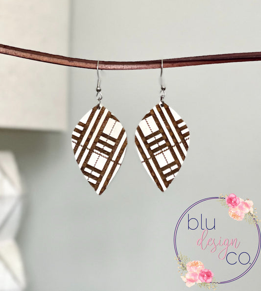 Tartan Plaid Wooden Drop Earrings