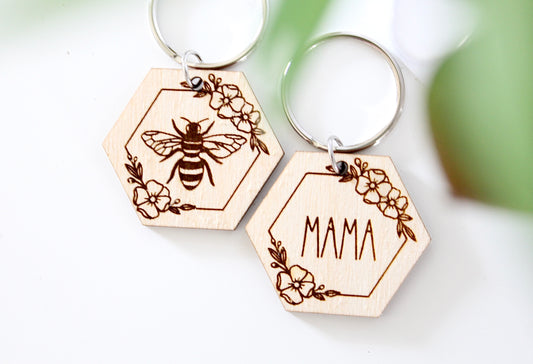 Floral Mama and Bee Keychain