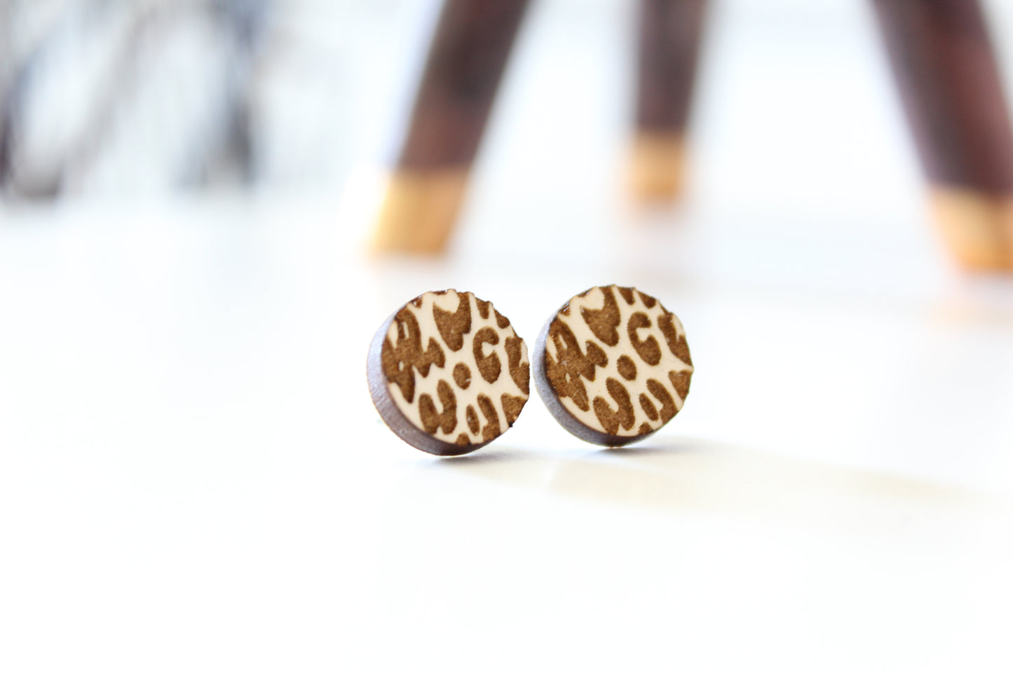 Leopard Wood Studs