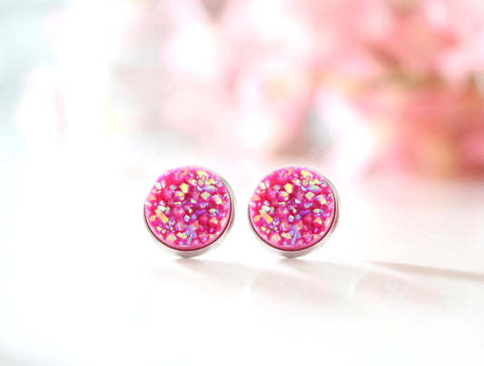 Magenta druzy earrings