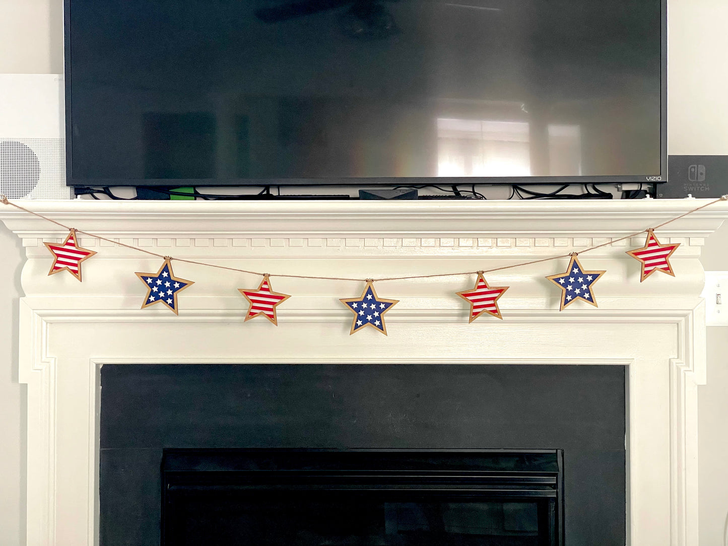 Red White and Blue Wooden Star Banner