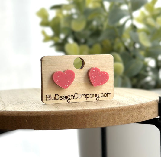 Pink Glitter Acrylic Heart Studs