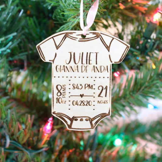 Custom Wood Birth Stats Onesie Ornament