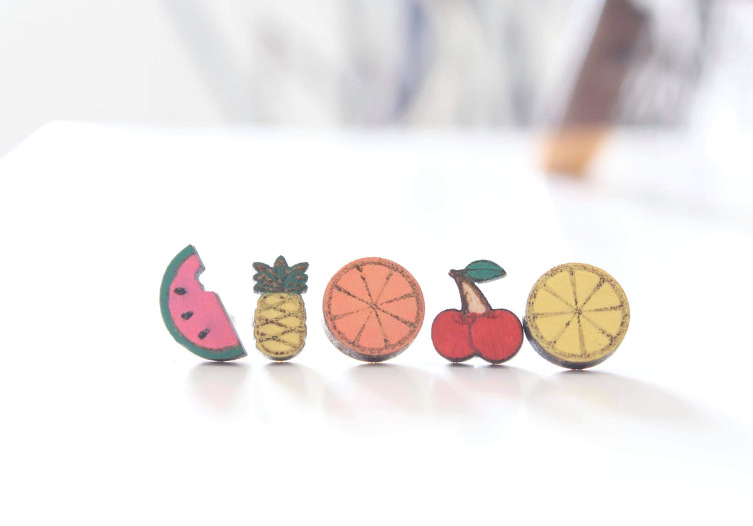 Summer Fruit Hand Painted Wood Earrings