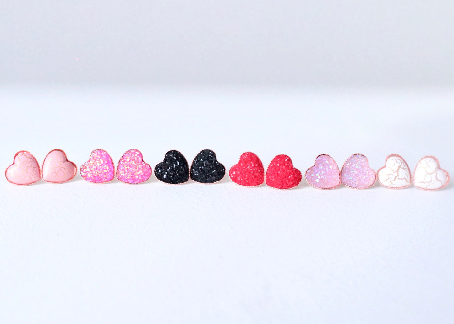 Druzy/ Gold Crackle Heart Earrings