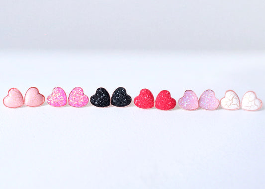 Druzy/ Gold Crackle Heart Earrings